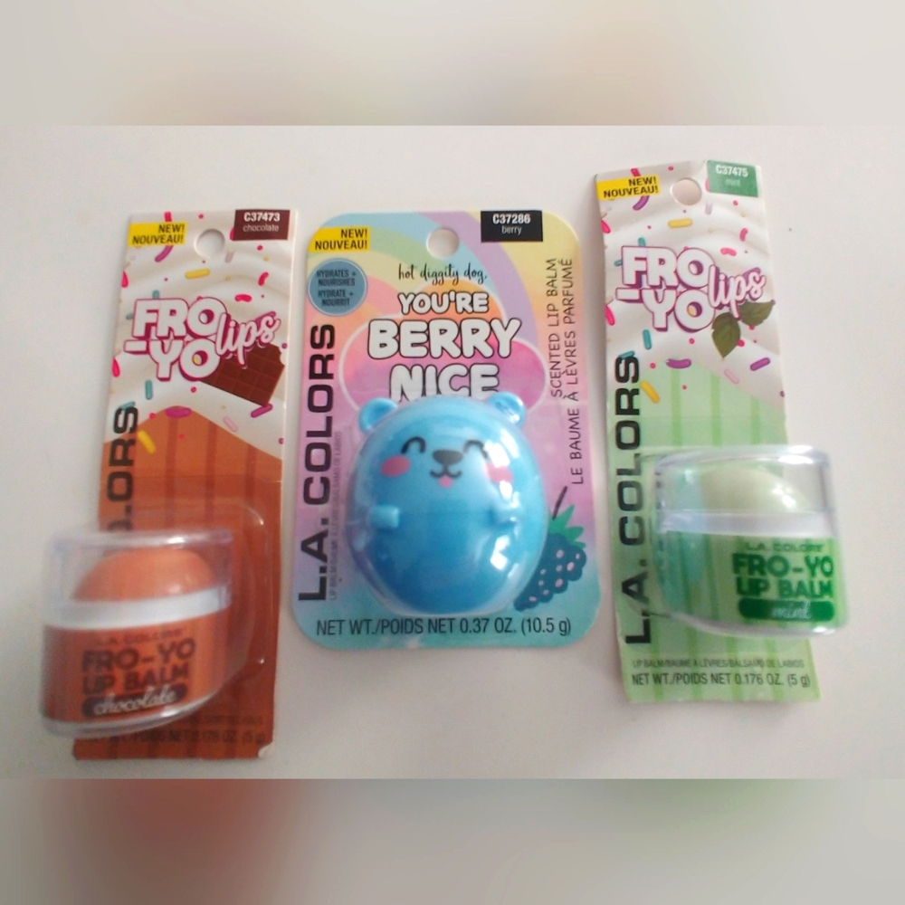 3 Set. Lip Balm - Chocolate, Berry and Mint Flavors.